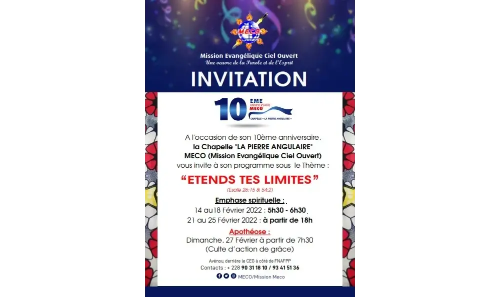 célébration des 10 ans de la chapelle La Pierre Angulaire de MECO